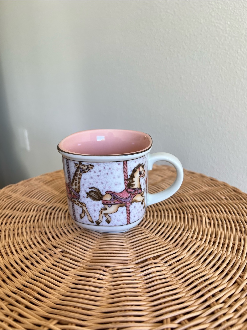 Takahashi Vintage Pink Carousel Ceramic Mug with Gold Trim